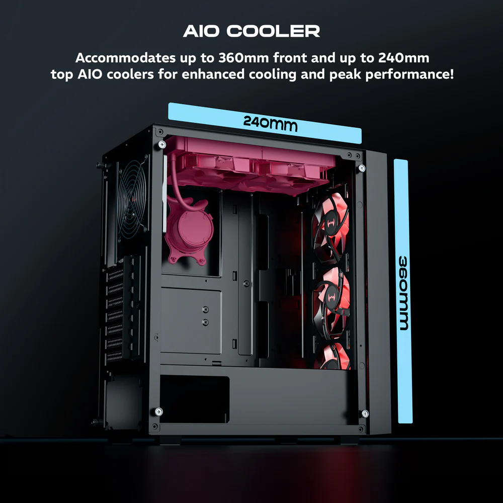 Dawg X 440 Black ATX Mid Tower Tempered Glass Side Panel Cabinet With Pre-Installed Center Glow ARGB Fans - Image 5