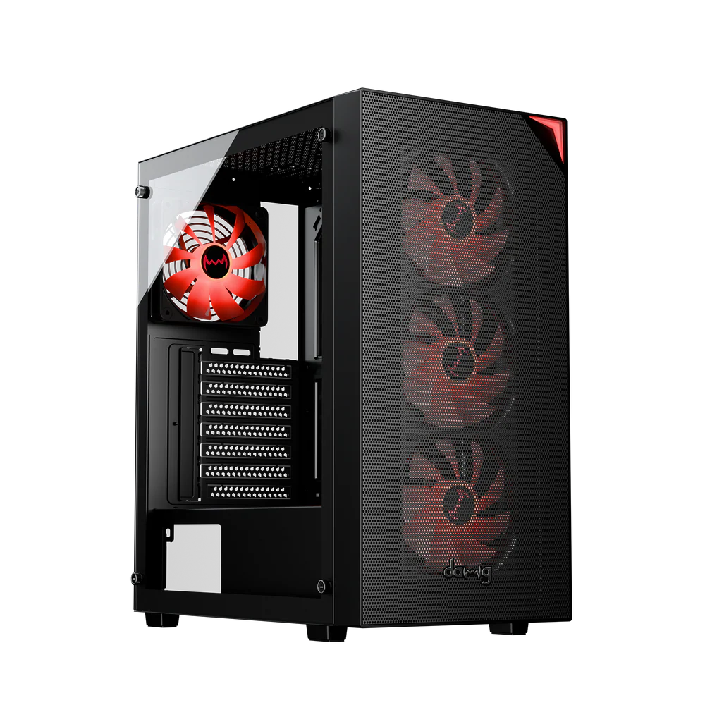 Dawg X 440 Black ATX Mid Tower Tempered Glass Side Panel Cabinet With Pre-Installed Center Glow ARGB Fans
