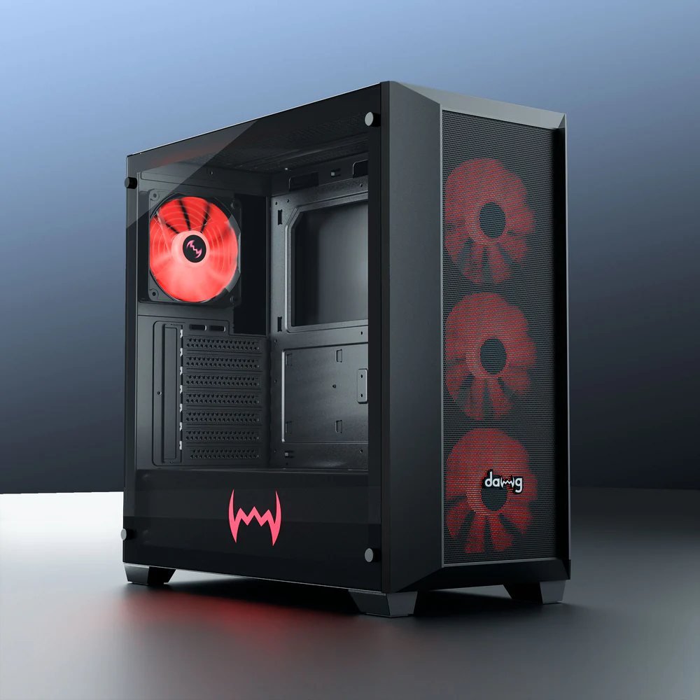 Dawg X 540 Black EATX Full Tower Tempered Glass Side Panel Cabinet With Pre-Installed Center Glow ARGB Fans - Image 2