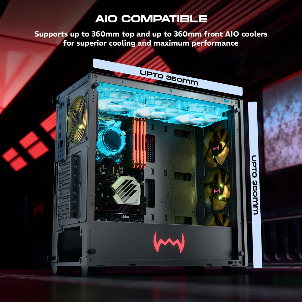 Dawg X 540 Black EATX Full Tower Tempered Glass Side Panel Cabinet With Pre-Installed Center Glow ARGB Fans - Image 4