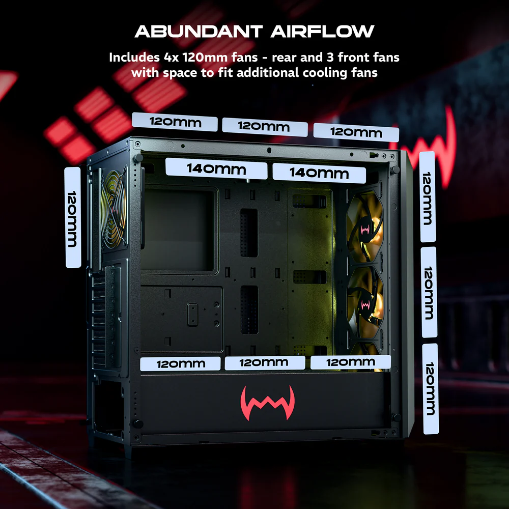 Dawg X 540 Black EATX Full Tower Tempered Glass Side Panel Cabinet With Pre-Installed Center Glow ARGB Fans - Image 5