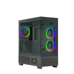 Ant Esports Crystal X3 LCD ATX Mid Tower Tempered Glass Side & Front Panel LCD Display Black PC Cabinet With Pre-Installed ARGB Fans ( AESP0349 )