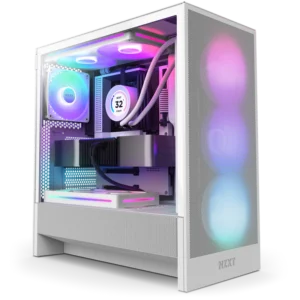 NZXT H5 Flow RGB White 2024 Edition E-ATX Mid Tower Ultra-Clear Tempered Glass Compact Airflow PC Case With Pre-installed RGB Fans ( CC-H52FW-R1 )