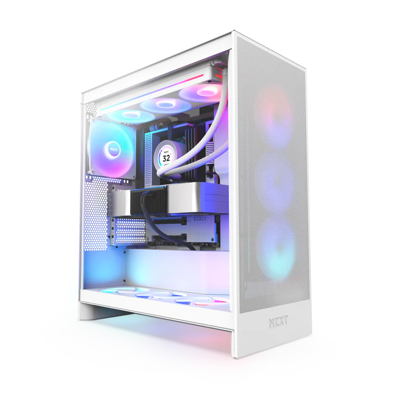NZXT H7 Flow RGB White E-ATX Mid-Tower Ultra-Clear Tempered Glass Airflow PC Case With Pre-installed RGB Fans ( CM-H72FW-R1 )