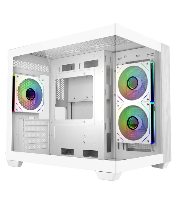 Cooler Master Elite 481 Wood White Micro ATX Mini Tower Tempered Glass + Wood PC Case With Pre-installed ARGB PWM Fans ( E481-WHNN-S00 )