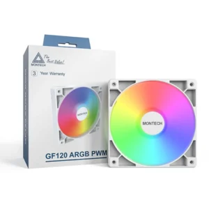 Montech GF120 ARGB PWM White Single Pack 120mm PWM 4Pin & ARGB 5V3Pin Cabinet Fan