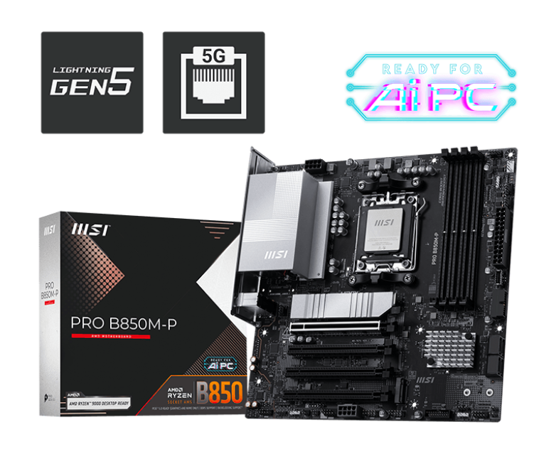 MSI PRO B850M-P mATX Motherboard ( AMD Socket AM5, Supports AMD Ryzen 9000, 8000, 7000 Series Desktop Cpu, 4x DDR5 RAM Slots, Max 256GB RAM )
