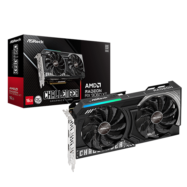 ASRock AMD Radeon RX 9060 XT Challenger 16GB OC 16GB GDDR6 128-bit Graphics Card With Dual Fans ( RX9060XT CL 16GO )