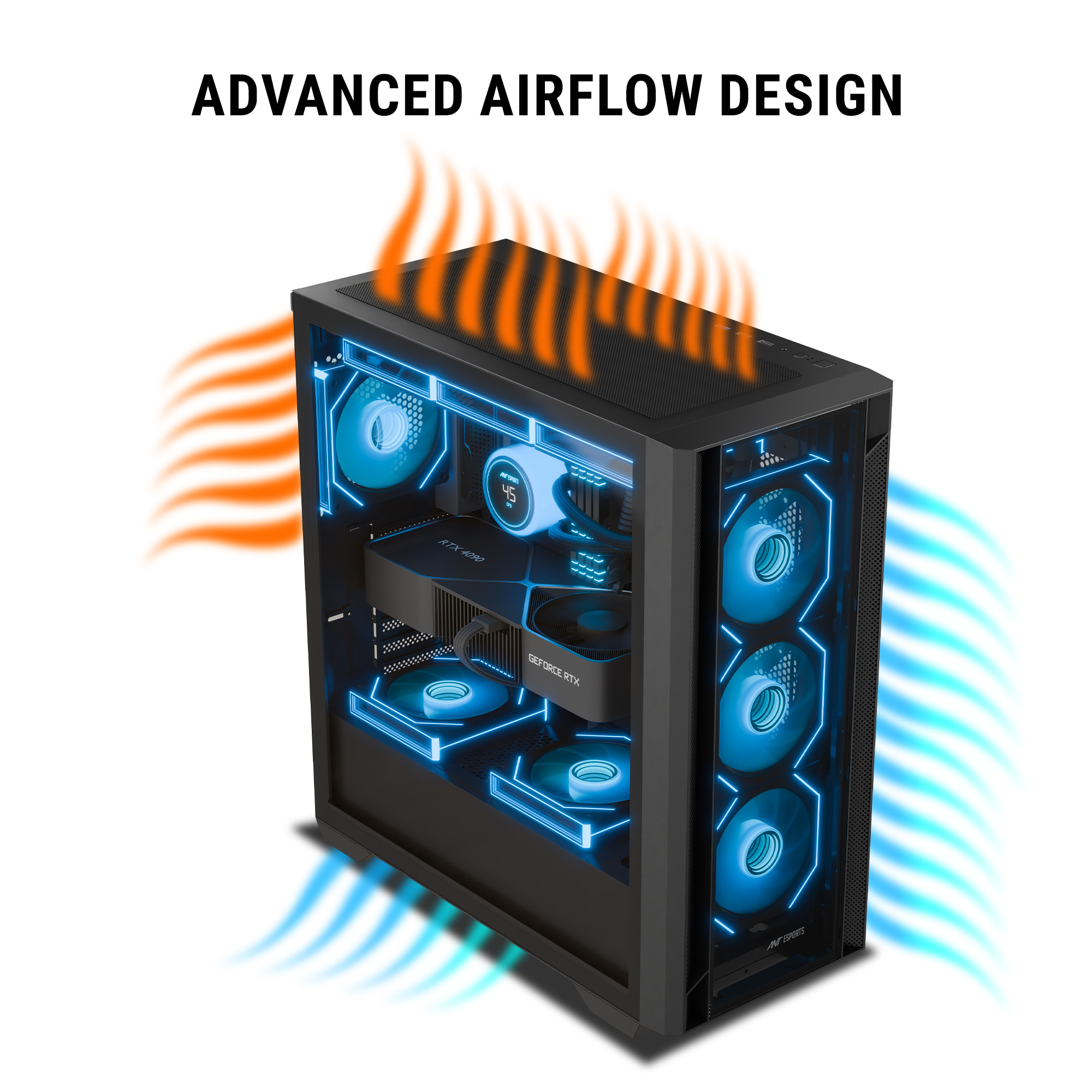 Ant Esports AQUA 360 4F E-ATX Mid Tower Panoramic Tempered Glass Design With Pre-Installed Fans ( AESP0370 ) - Image 4