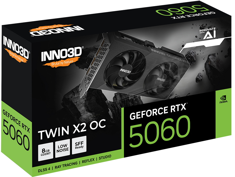 INNO3D RTX 5060 Twin X2 OC V2 8GB GDDR7 128-bit SFF Graphics Card With Dual Fans ( N50602-08D7X-195071N ) - Image 3
