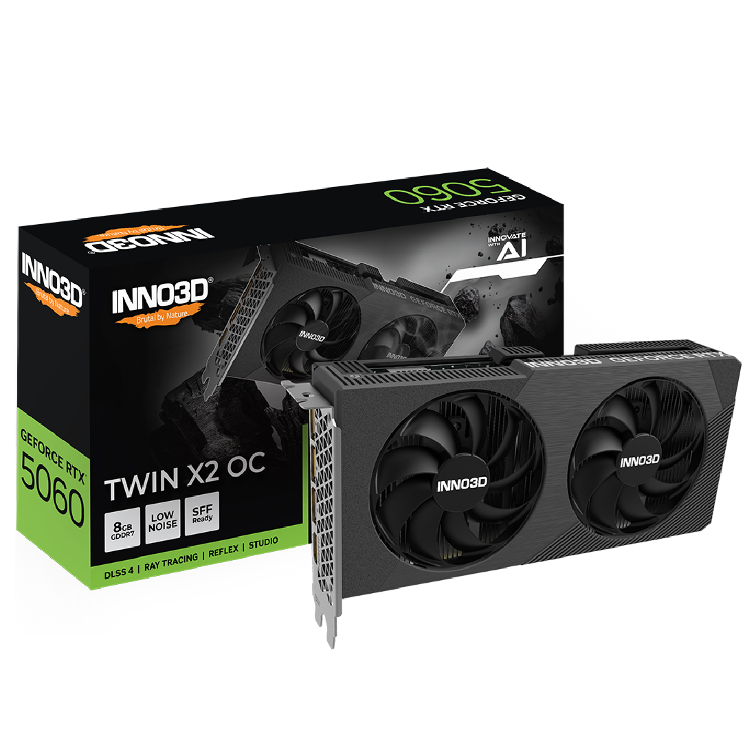 INNO3D RTX 5060 Twin X2 OC V2 8GB GDDR7 128-bit SFF Graphics Card With Dual Fans ( N50602-08D7X-195071N )