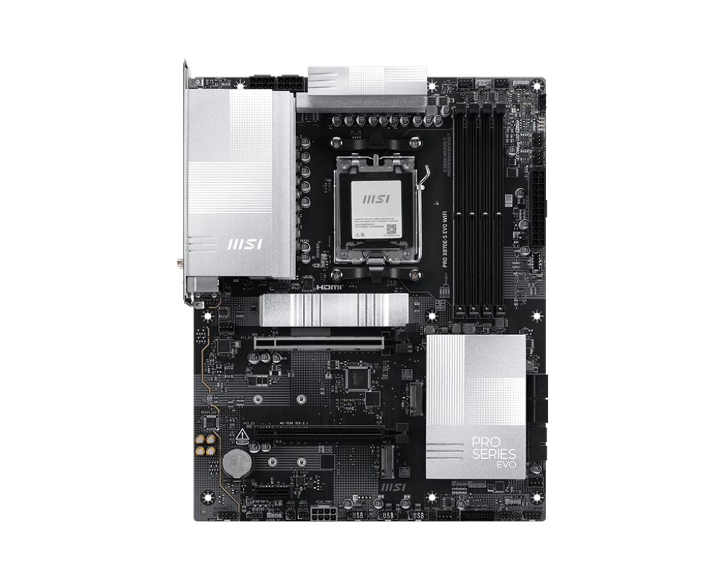 MSI PRO X870E-S EVO WIFI ATX Motherboard ( AMD Socket AM5, Supports AMD Ryzen 9000, 8000, 7000 Series Desktop CPU, 4x DDR5 RAM Slots, Max 256GB RAM ) - Image 2