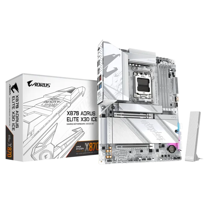 Gigabyte X870 AORUS ELITE X3D ICE ATX Motherboard ( AMD Socket AM5 , Support AMD Ryzen 9000, 8000, 7000 Series Processors, 4 x DDR5 RAM Slots, Max 256GB RAM )