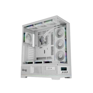 Dawg Y 990 White E-ATX Mid Tower Wrap-around Tempered Glass Side Panel ARGB Pc Cabinet With Pre-Installed ARGB Fans