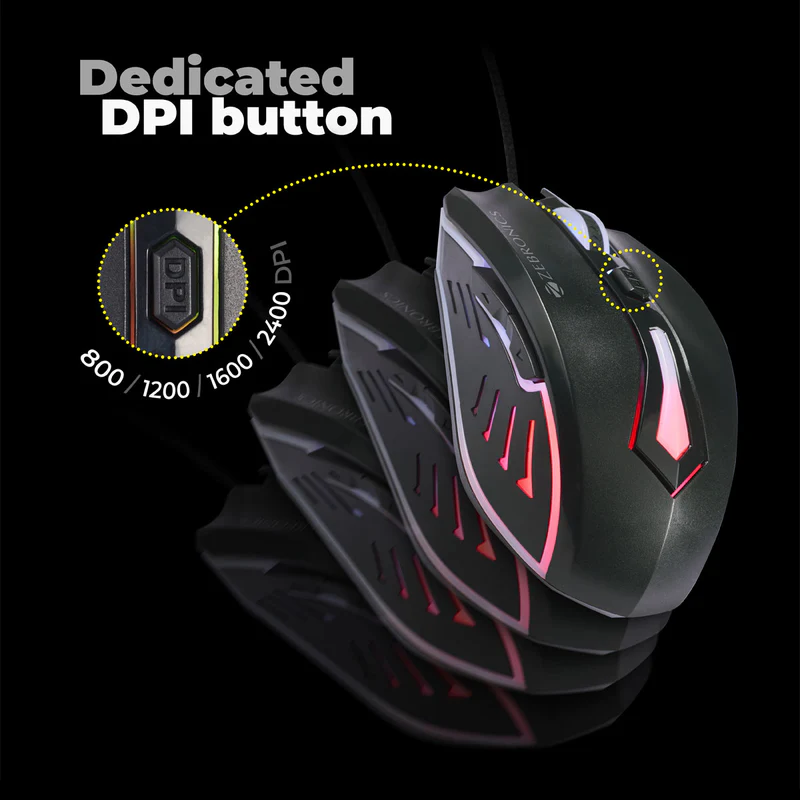 Zebronics Zeb Sniper Wired Multicolor LED Lights 2400 DPI Plug & Play Premium Gaming Mouse - Image 6