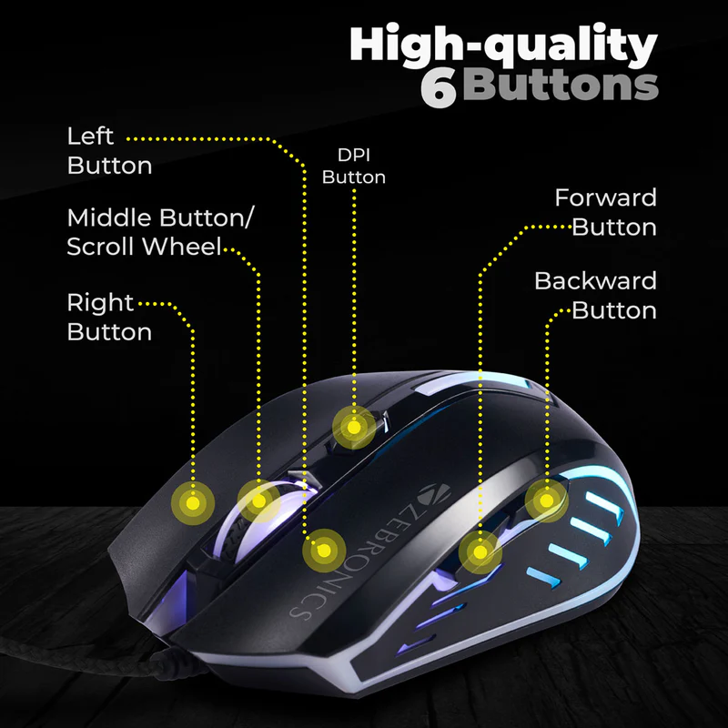 Zebronics Zeb Sniper Wired Multicolor LED Lights 2400 DPI Plug & Play Premium Gaming Mouse - Image 9