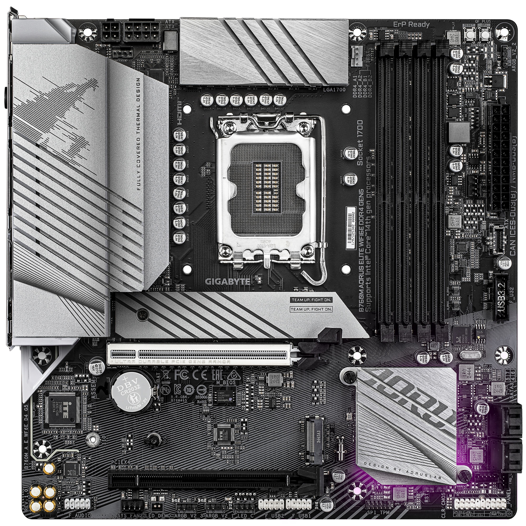 Gigabyte B760M AORUS ELITE WIFI6E DDR4 GEN5 Micro ATX Motherboard ( Intel Socket LGA1700, Support 14th, 13th, and 12th Gen Intel Core, Pentium Gold and Celeron Cpu, 4 x DDR4 RAM Slots, Max 128GB RAM Support ) - Image 2