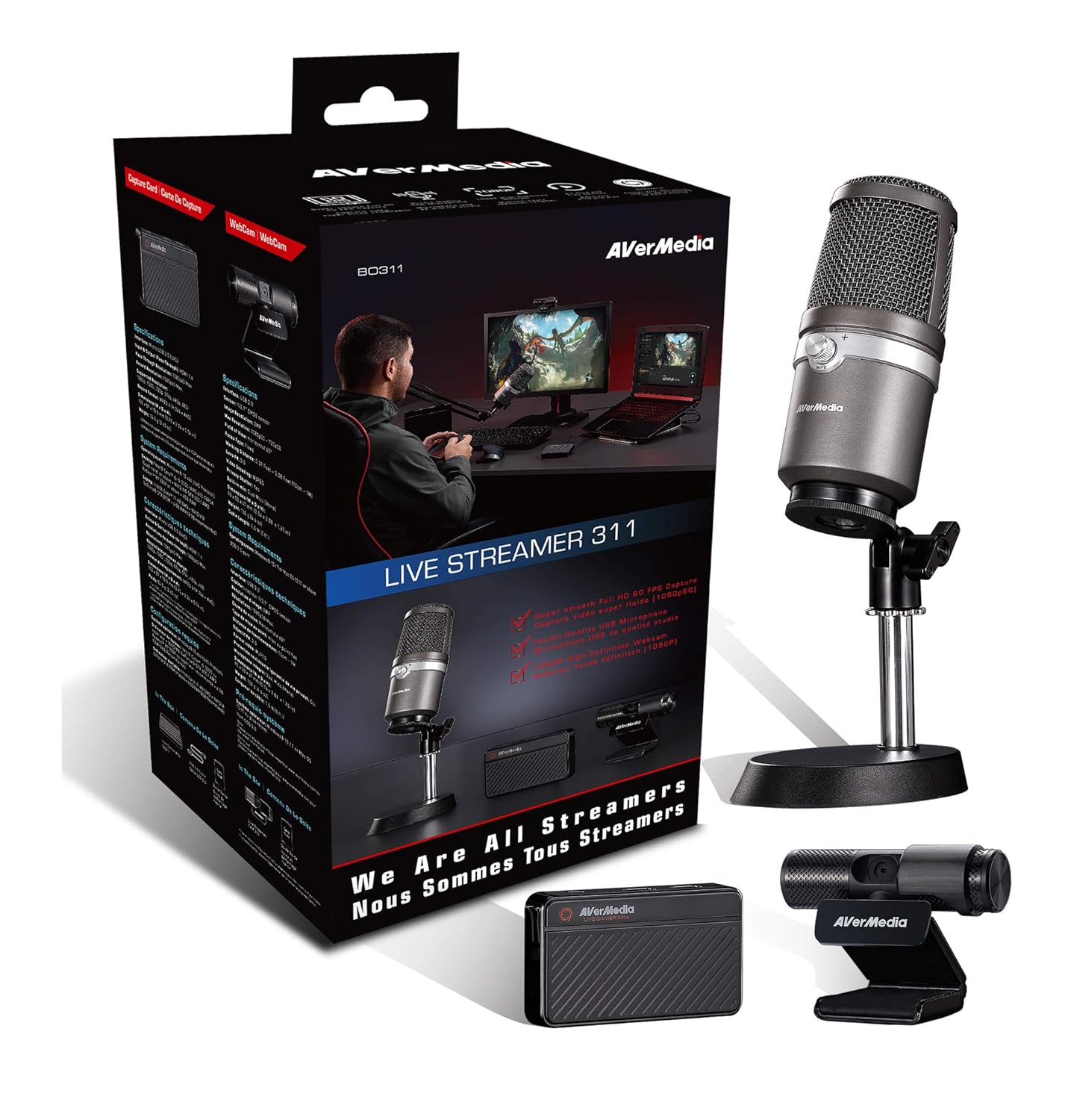 AVerMedia Live Streamer 3 in 1 Kit BO311 With Capture Card 1080p Webcam and USB Microphone Background Voice Removal