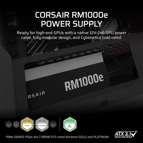 Corsair RMe Series RM1000e 1000 Watt Cybenetics Gold-Certified Fully Modular Low-Noise Intel ATX 3.1 Certified, PCIe 5.1 Compatible Power Supply Unit ( CP-9020297-IN ) - Image 5
