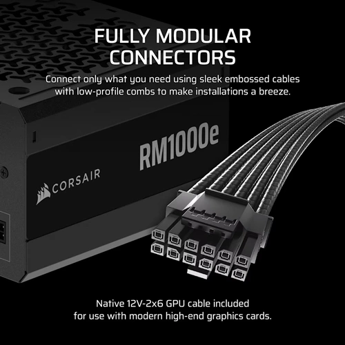 Corsair RMe Series RM1000e 1000 Watt Cybenetics Gold-Certified Fully Modular Low-Noise Intel ATX 3.1 Certified, PCIe 5.1 Compatible Power Supply Unit ( CP-9020297-IN ) - Image 6