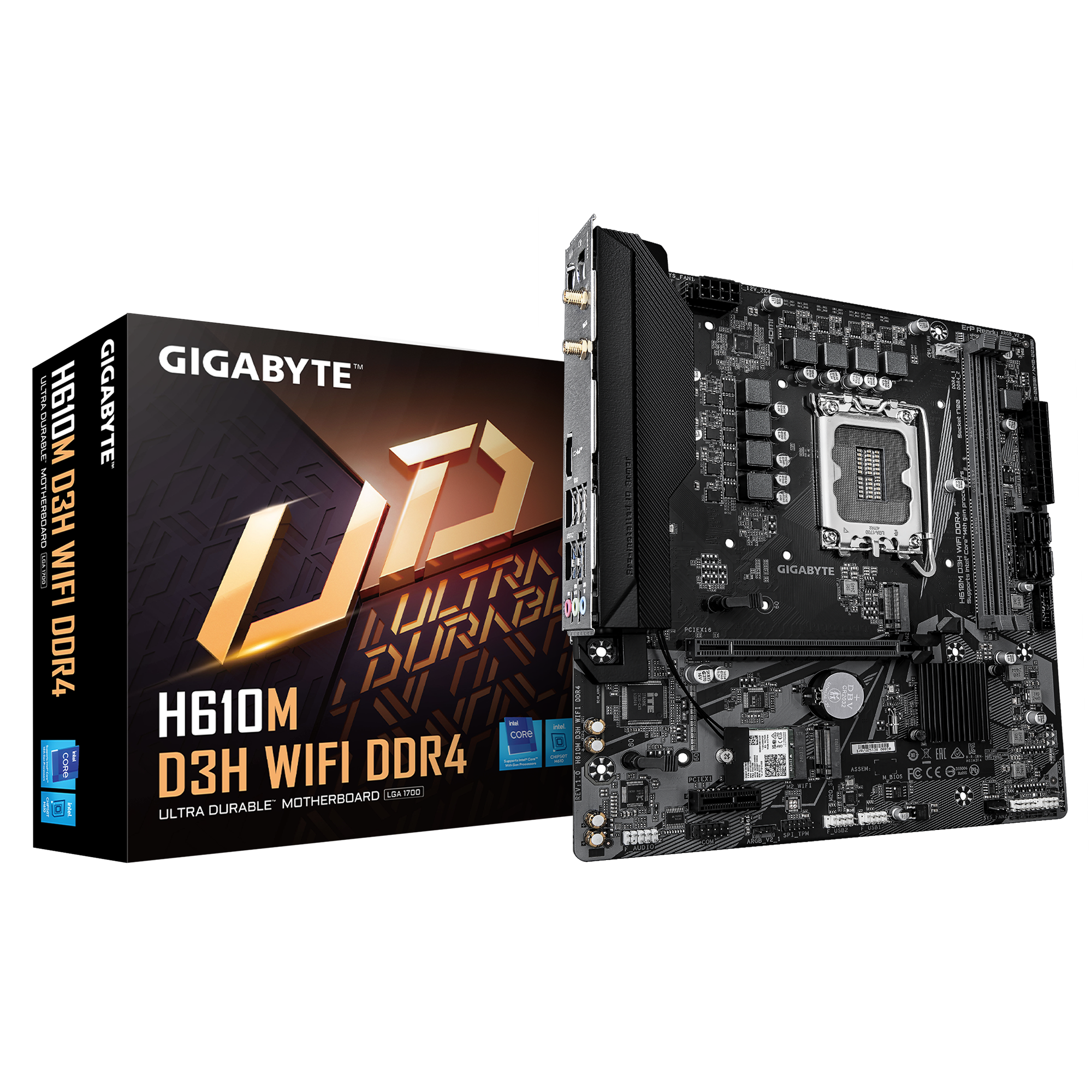 Gigabyte H610M D3H WIFI DDR4 Micro ATX Motherboard ( Intel Socket LGA1700, Support 14th, 13th, And 12th Gen Intel Core, Pentium Gold and Celeron Cpu, 2 x DDR4 RAM Slots, Max 64GB RAM Support )