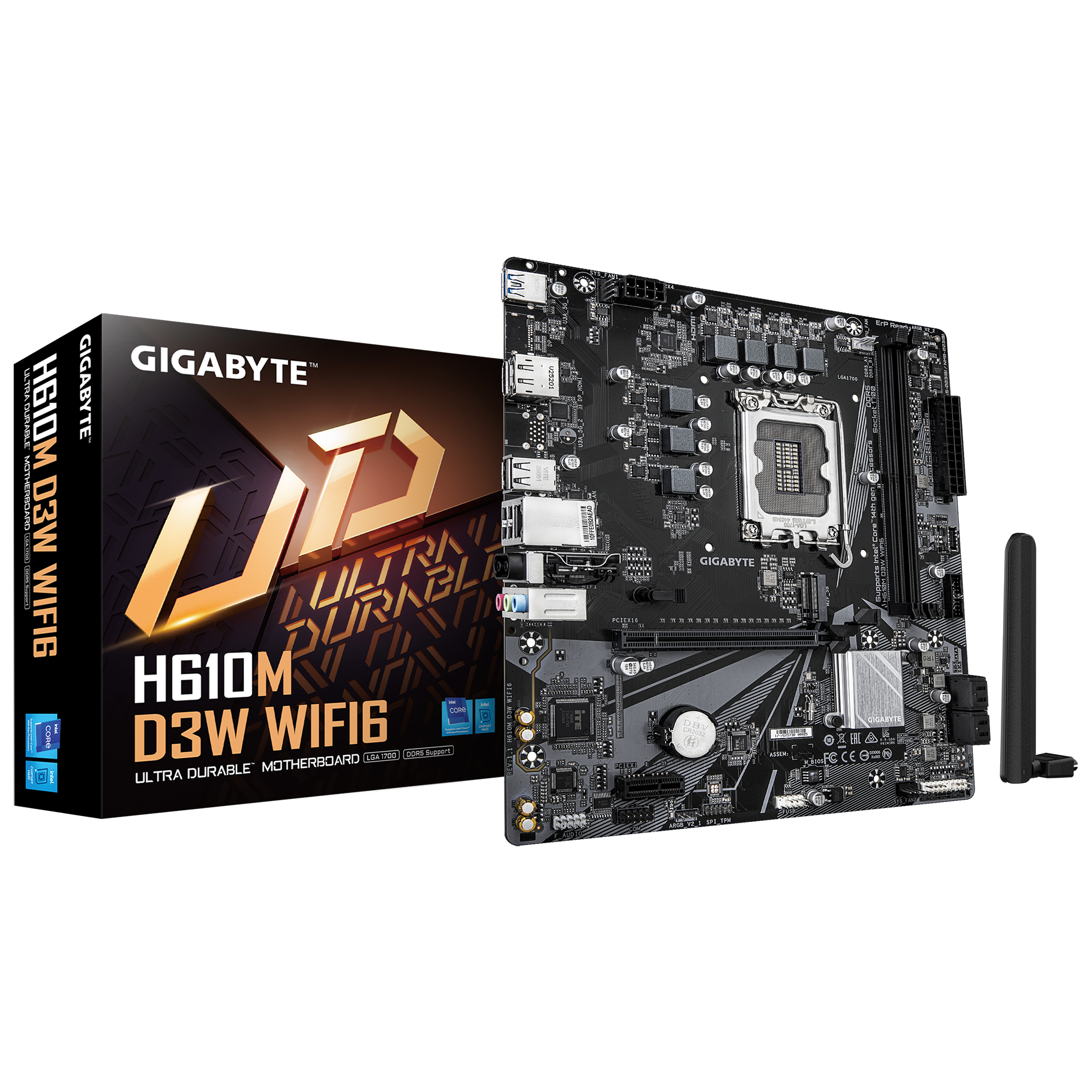 Gigabyte H610M D3W WIFI6 (Rev. 1.1) Micro ATX Motherboard ( Intel Socket LGA1700, Support 14th, 13th, and 12th Gen Intel Core,Pentium Gold and Celeron Cpu, 2 x DDR5 RAM Slots, Max 128GB RAM Support )