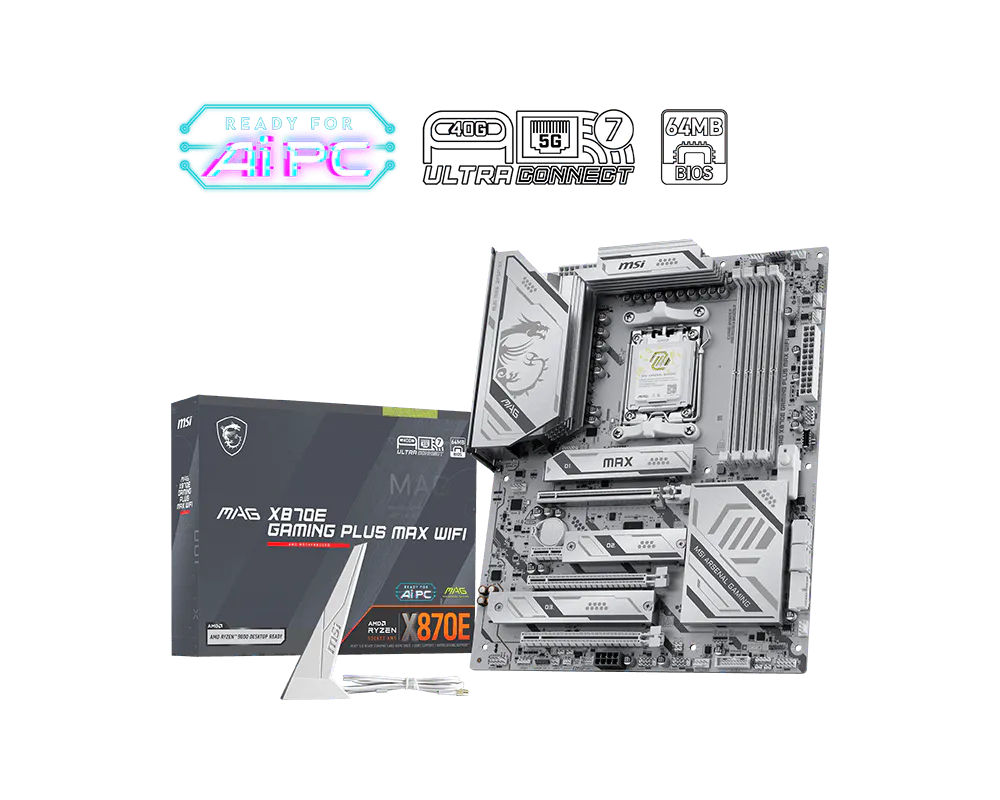 MSI MAG X870E GAMING PLUS MAX WIFI ATX Motherboards ( AMD Socket AM5, Supports AMD Ryzen 9000, 8000, 7000 Series Desktop Cpu, 4x DDR5 RAM Slots, Max 256GB RAM Support )
