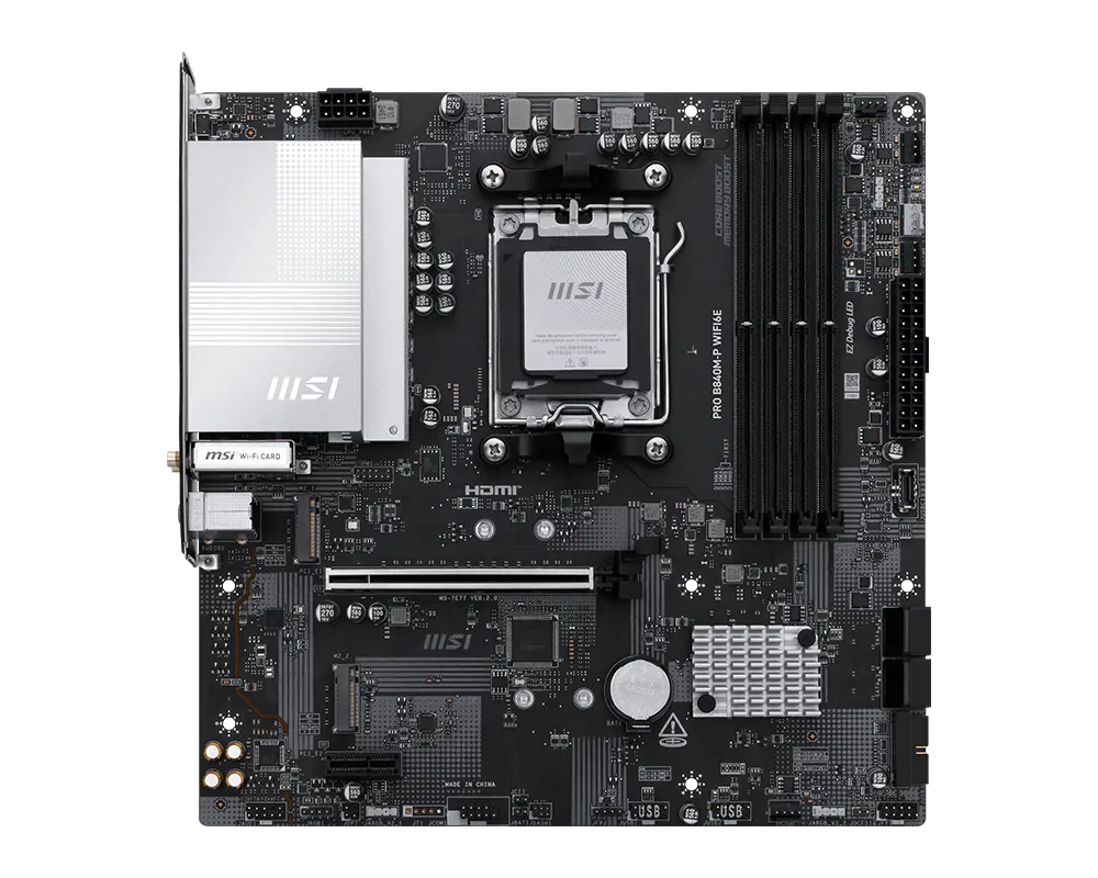 MSI PRO B840M-P WIFI6E m-ATX Motherboards ( AMD Socket AM5, Supports AMD Ryzen 9000, 8000, 7000 Series Desktop Cpu, 4x DDR5 RAM Slots, Max 256GB RAM Support ) - Image 2