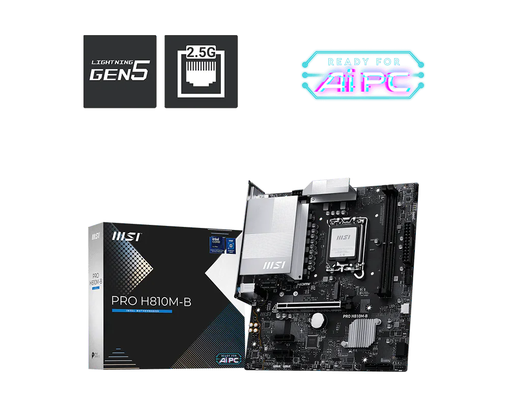 MSI PRO H810M-B mATX Motherboard ( Intel Socket LGA 1851, Supports Intel Core Ultra (Series 2) Cpu, 2x DDR5 RAM Slots, Max 128GB RAM Support )