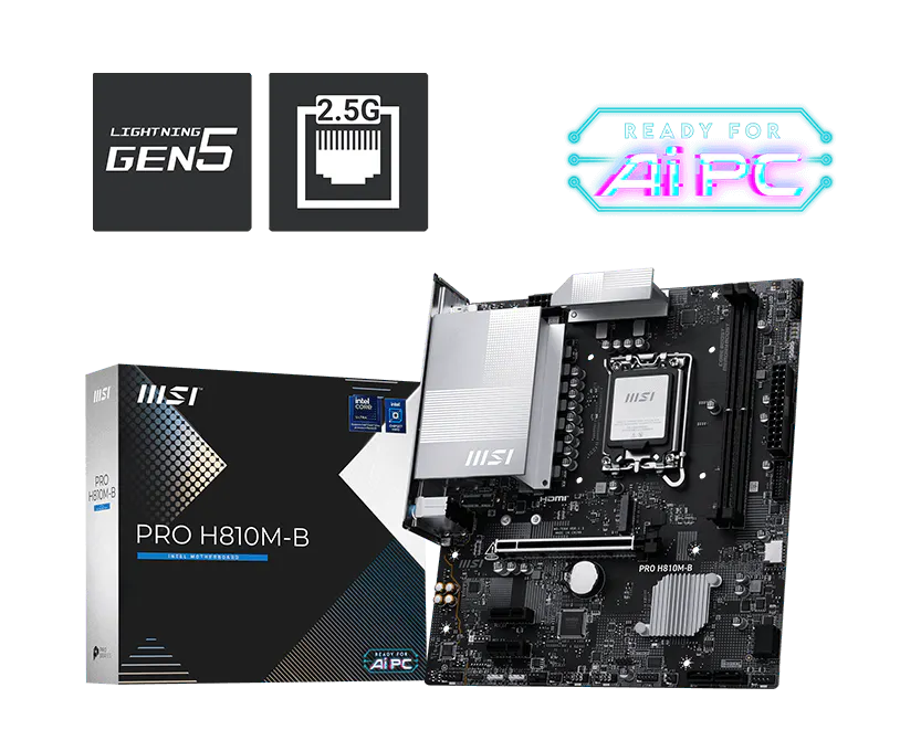 MSI PRO H810M-B mATX Motherboard ( Intel Socket LGA 1851, Supports Intel Core Ultra (Series 2) Cpu, 2x DDR5 RAM Slots, Max 128GB RAM Support ) - Image 2