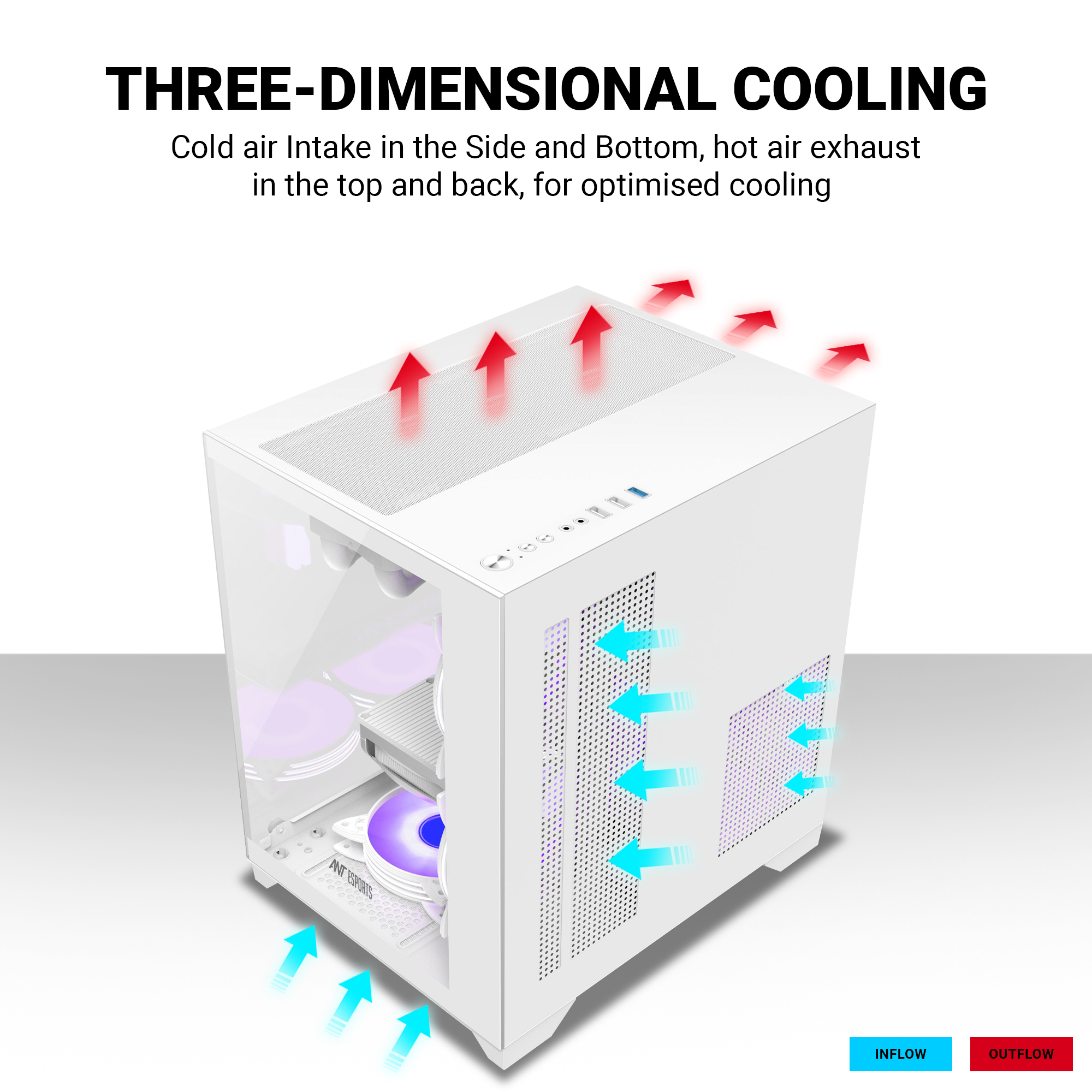 Ant Esports crystal Z2 Micro-ATX Mid-Tower Tempered Glass Side Panel White Cabinet With ARGB Infinity Mirror Fans ( AESP0302 ) - Image 7