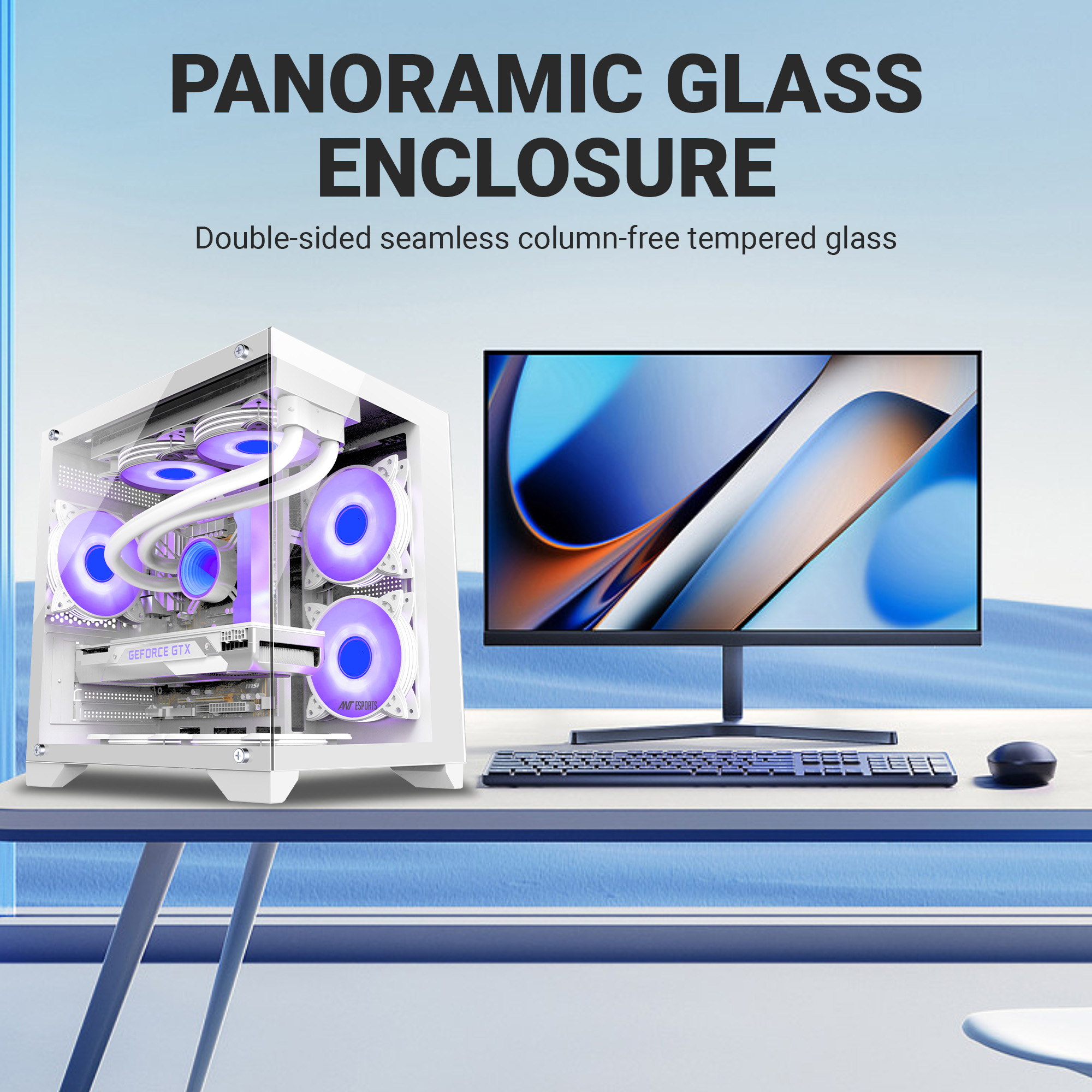 Ant Esports crystal Z2 Micro-ATX Mid-Tower Tempered Glass Side Panel White Cabinet With ARGB Infinity Mirror Fans ( AESP0302 ) - Image 10