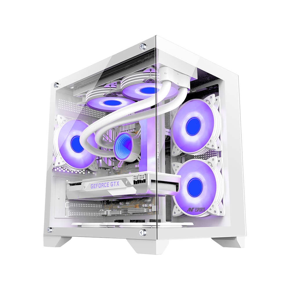 Ant Esports crystal Z2 Micro-ATX Mid-Tower Tempered Glass Side Panel White Cabinet With ARGB Infinity Mirror Fans ( AESP0302 )