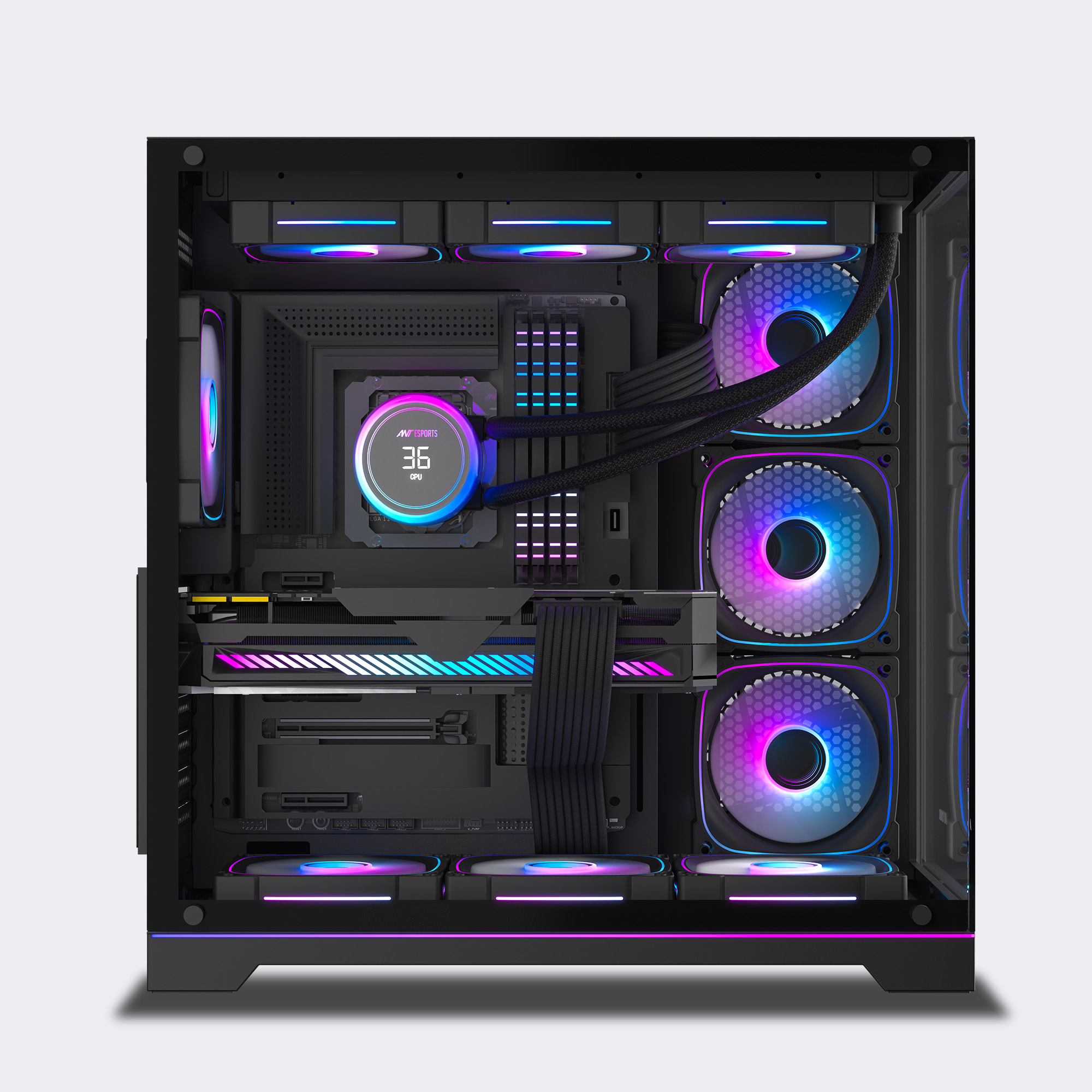 Ant Esports Crystal X7 Pro Max ATX Mid Tower 3-Side Tempered Glass Black Cabinet With Pre-installed RGB Fans ( AESP0387 ) - Image 2