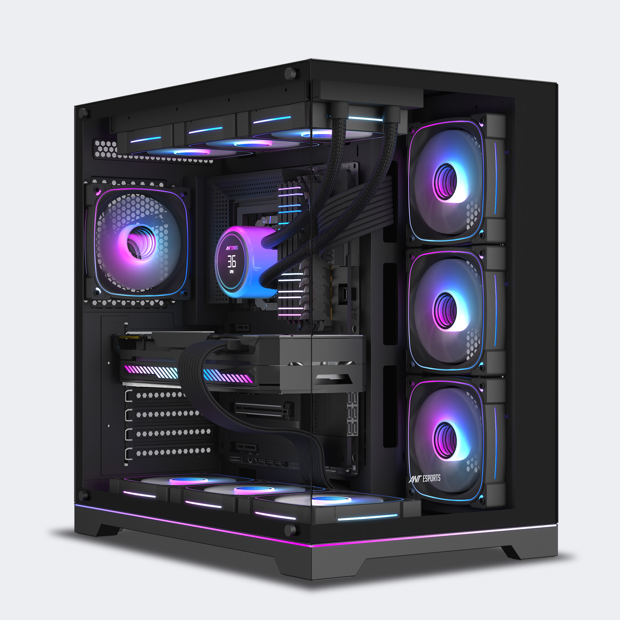 Ant Esports Crystal X7 Pro Max ATX Mid Tower 3-Side Tempered Glass Black Cabinet With Pre-installed RGB Fans ( AESP0387 )
