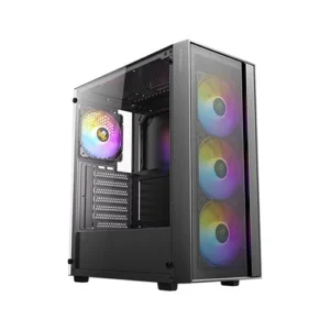 Antec AX65 ARGB ATX Mid Tower 4mm Tempered Glass Side Panel Black Pc Cabinet With Pre-installed ARGB Fans