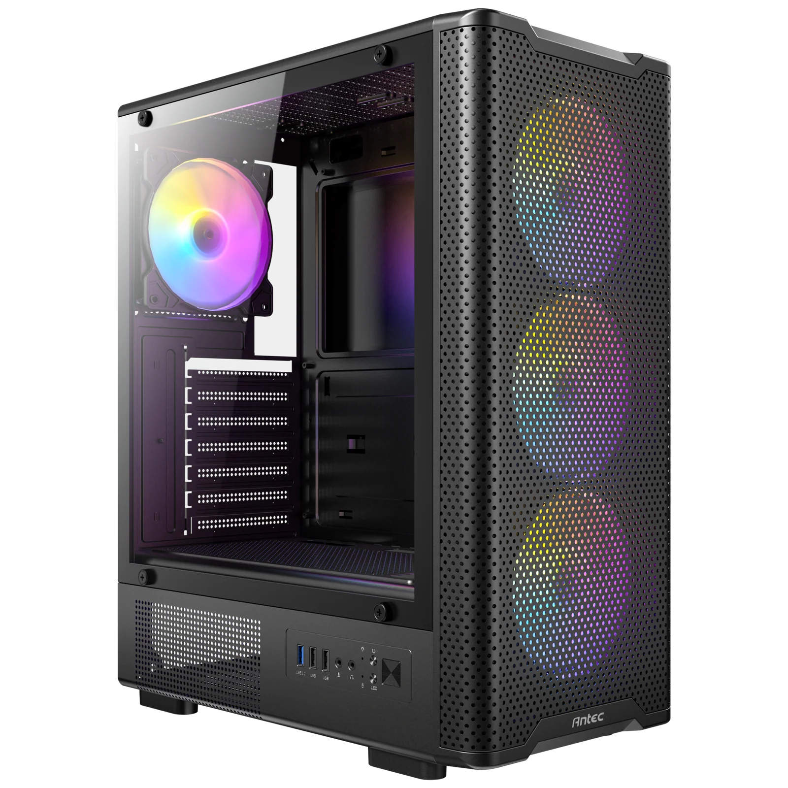 Antec VX310 ARGB ATX Mid Tower Tempered Glass Side Panel Black Pc Cabinet With Pre-installed ARGB Fans
