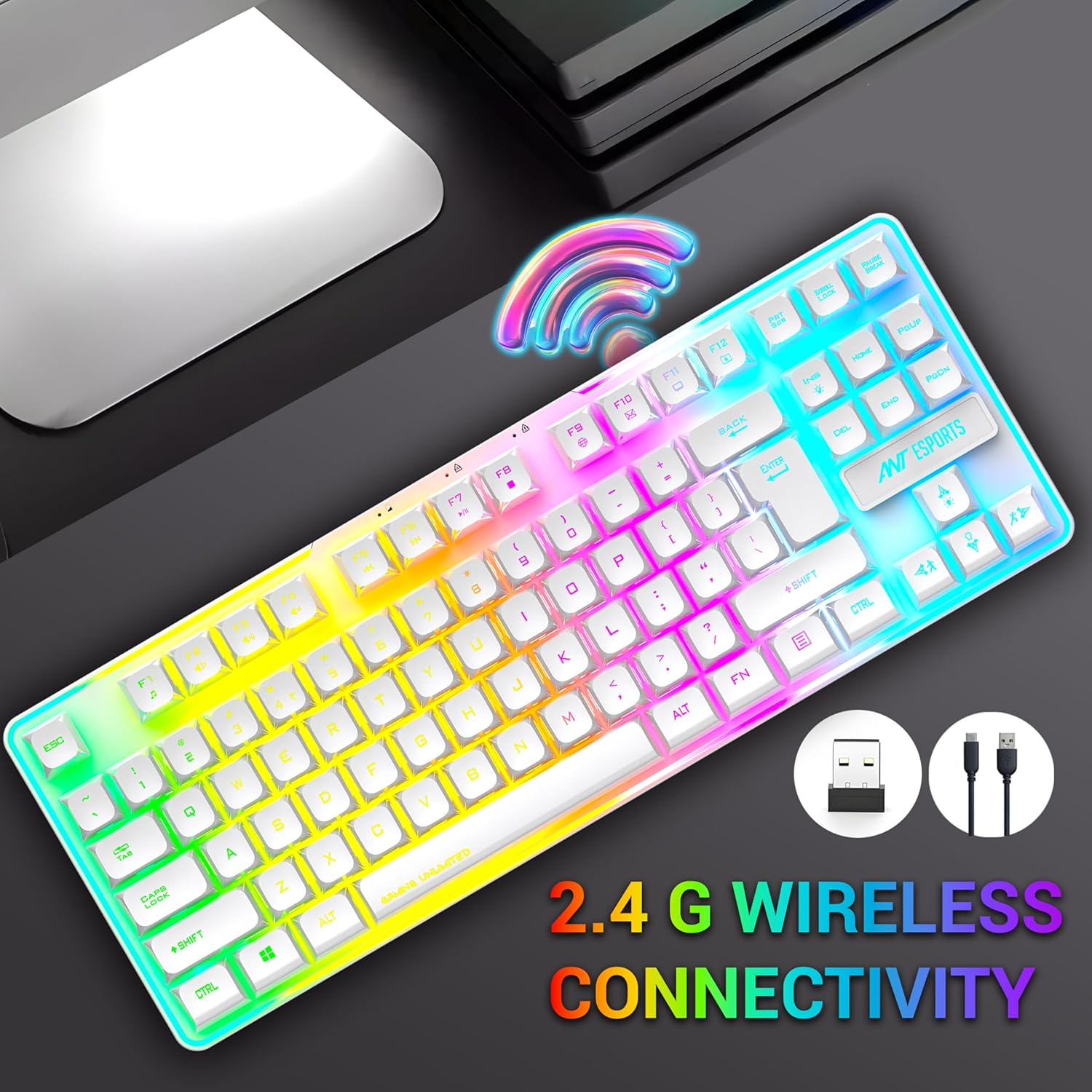 Ant Esports MK720 Pro V2 Membrane Wireless White Gaming Keyboard ( AEPP0275 ) - Image 3