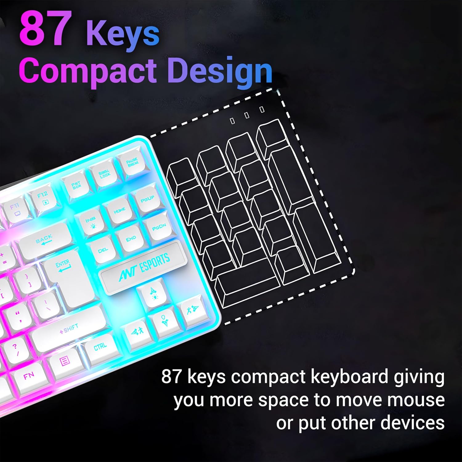Ant Esports MK720 Pro V2 Membrane Wireless White Gaming Keyboard ( AEPP0275 ) - Image 4