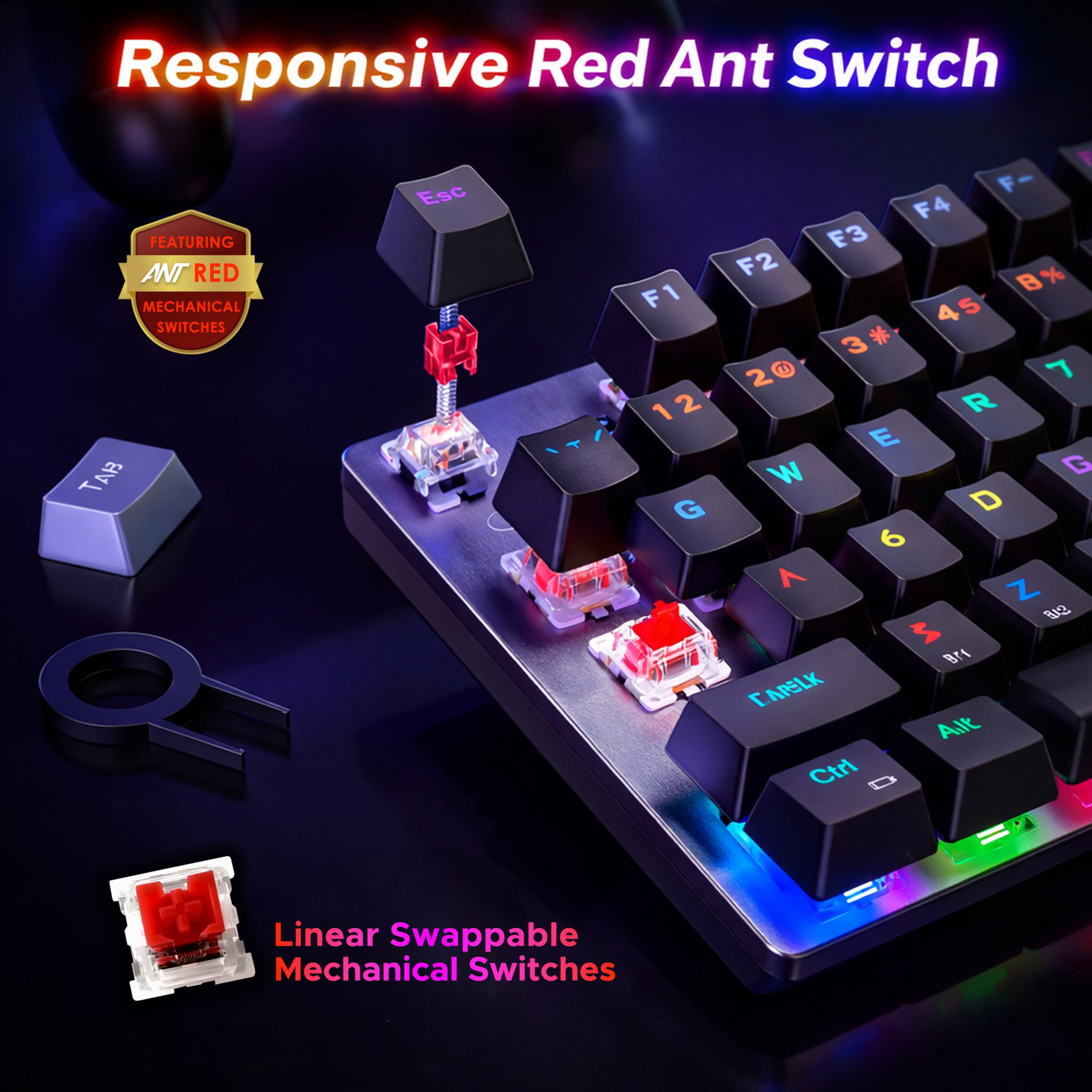 Ant Esports MK 4400 Pro Wireless Mechanical RGB Black Gaming Keyboard With ANT Mechanical Red Switches ( AEPP0337 ) - Image 3