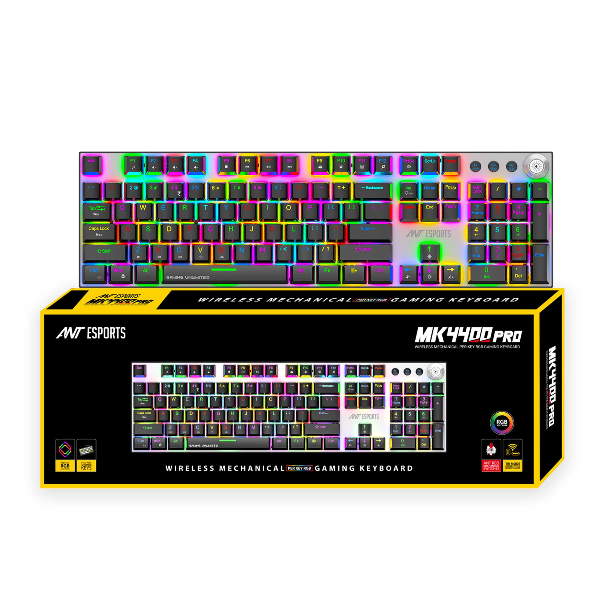 Ant Esports MK 4400 Pro Wireless Mechanical RGB Black Gaming Keyboard With ANT Mechanical Red Switches ( AEPP0337 ) - Image 7