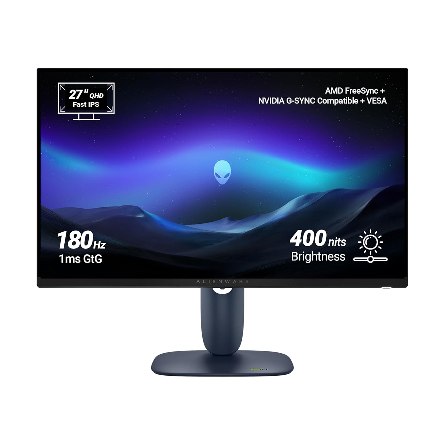 Dell Alienware 27 AW2725DM 27-inch Flat Screen Fast IPS WQHD 180Hz 1ms GTG AMD FreeSync NVIDIA G-SYNC Compatible VESA AdaptiveSync Narrow Bezel Interstellar Indigo Monitor - Image 4