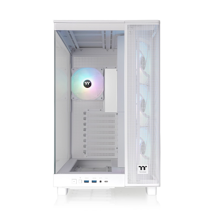 Thermaltake View 380 XL TG ARGB Snow ATX Mid Tower 4mm Tempered Glass Side Panel Dual-Chamber White PC Case With Pre-installed Hydraulic Bearing ARGB Lite Fans ( CA-11E-00M6WN-00 ) - Image 2