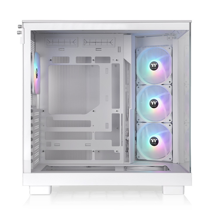 Thermaltake View 380 XL TG ARGB Snow ATX Mid Tower 4mm Tempered Glass Side Panel Dual-Chamber White PC Case With Pre-installed Hydraulic Bearing ARGB Lite Fans ( CA-11E-00M6WN-00 ) - Image 3