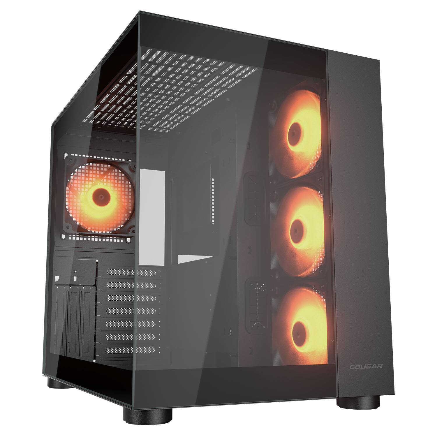Cougar FV150 RGB Black ATX Mid Tower Dual-Chamber Design Tempered Glass Panels PC Case With Pre Installed ARGB PWM Fans ( CGR-5KA1B-RGB )