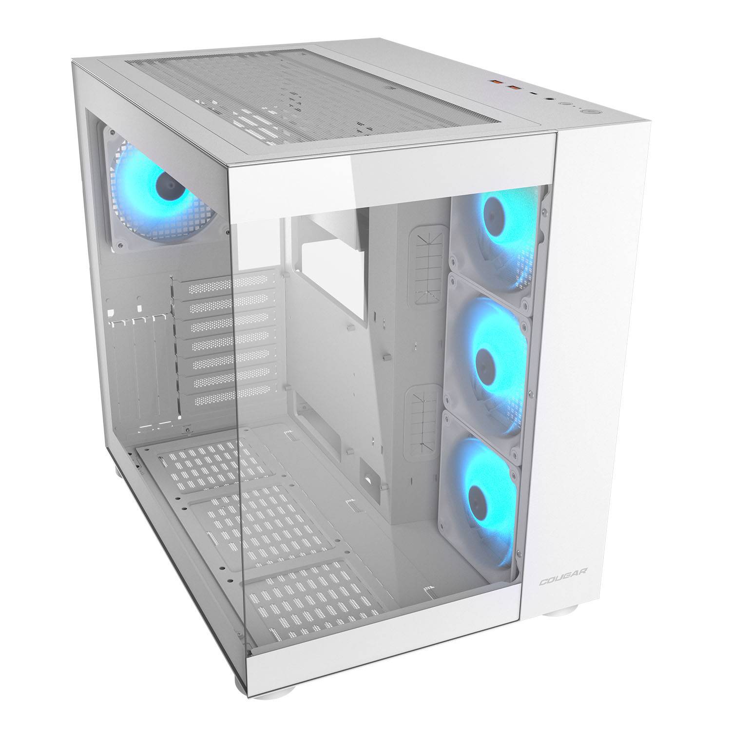 Cougar FV150 RGB White ATX Mid Tower Dual-Chamber Design Tempered Glass Panels PC Case With Pre Installed ARGB PWM Fans ( CGR-5KA1W-RGB ) - Image 2