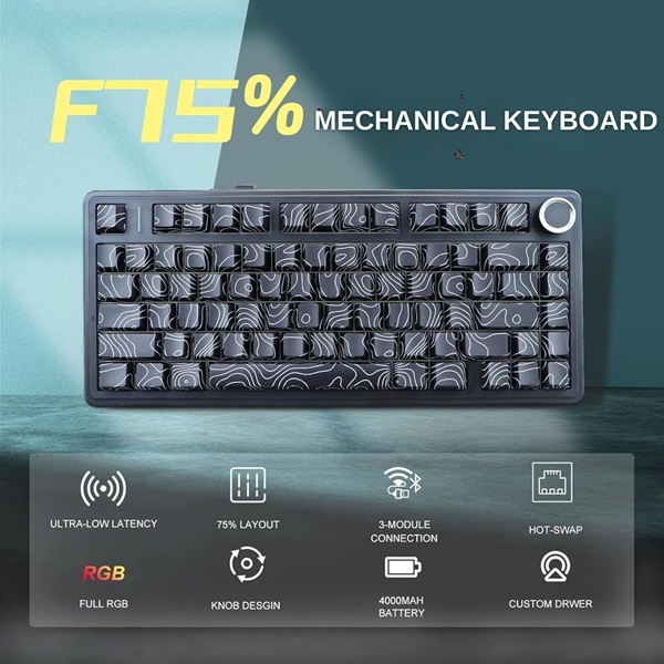 Aula F75 75% Wireless Trio Mode Mechanical Star-Vector (Seiya) Switch Black Contour Gaming Keyboard With Knob & RGB Switchable Lighting Effects (F75BCS) - Image 3