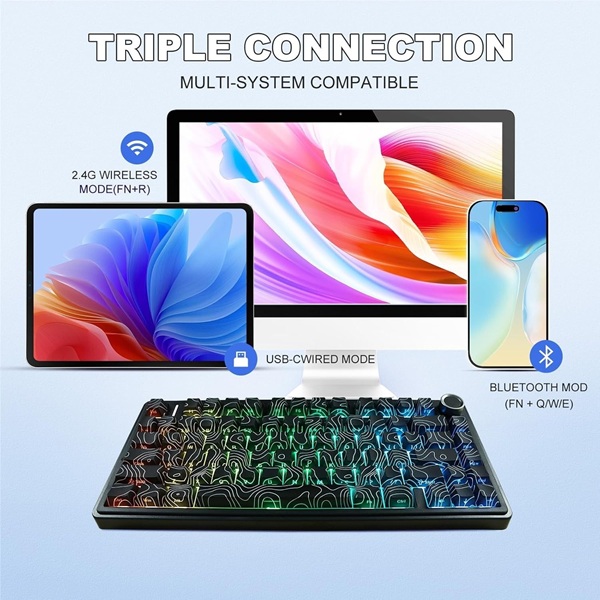 Aula F75 75% Wireless Trio Mode Mechanical Star-Vector (Seiya) Switch Black Contour Gaming Keyboard With Knob & RGB Switchable Lighting Effects (F75BCS) - Image 4