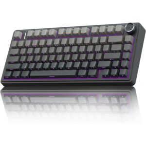 Aula F75 75% Side-Engraved Keycaps Wireless Trio Mode Mechanical Reaper Switch Gradient Gray Gaming Keyboard With Knob With RGB Switchable Lighting Effects (F75GrR)