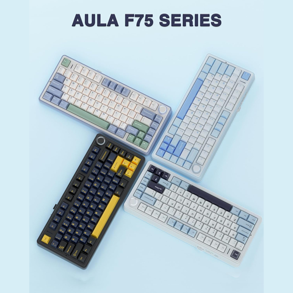 Aula F75 75% Wireless Trio Mode Mechanical Reaper Switch Ice Blue Gaming Keyboard With Knob & RGB Switchable Lighting Effects ( F75IUR ) - Image 9